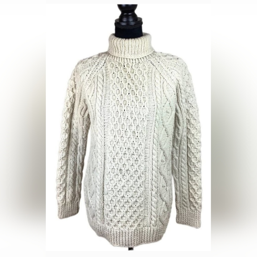 𝅺IRISH WOOL FISHERMAN CABLE CHUNKY KNIT HANDMADE OVERSIZED SWEATER